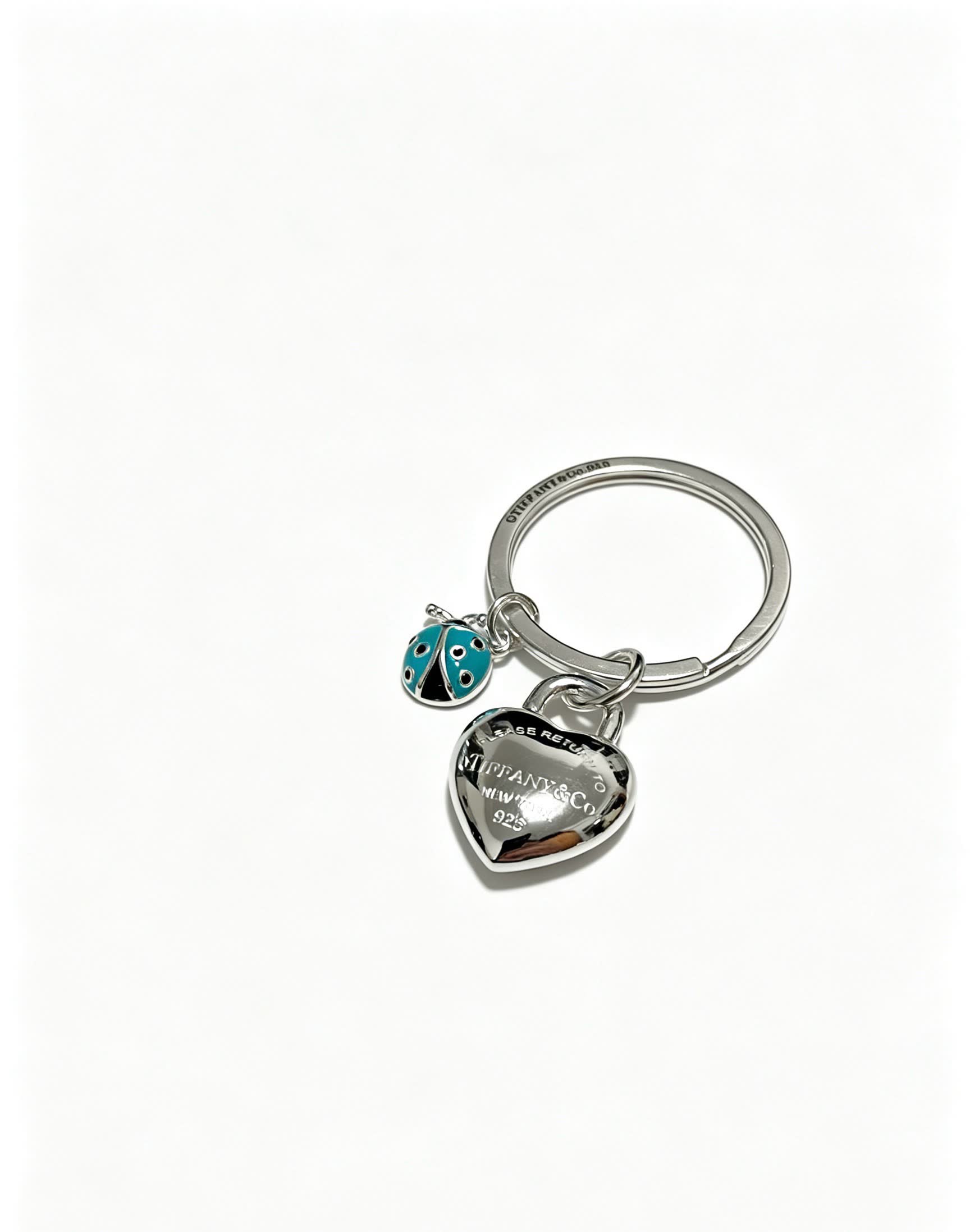 Tiffany & Co. Blue Enamel Ladybug and Heart Key Ring